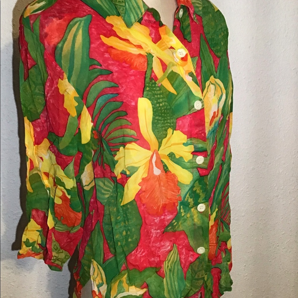 Karen Kane vintage 3/4 sleeve floral blouse size 12 petite - Picture 6 of 8